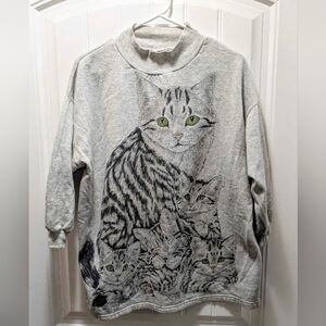 Gray Cat Print Sweatshirt